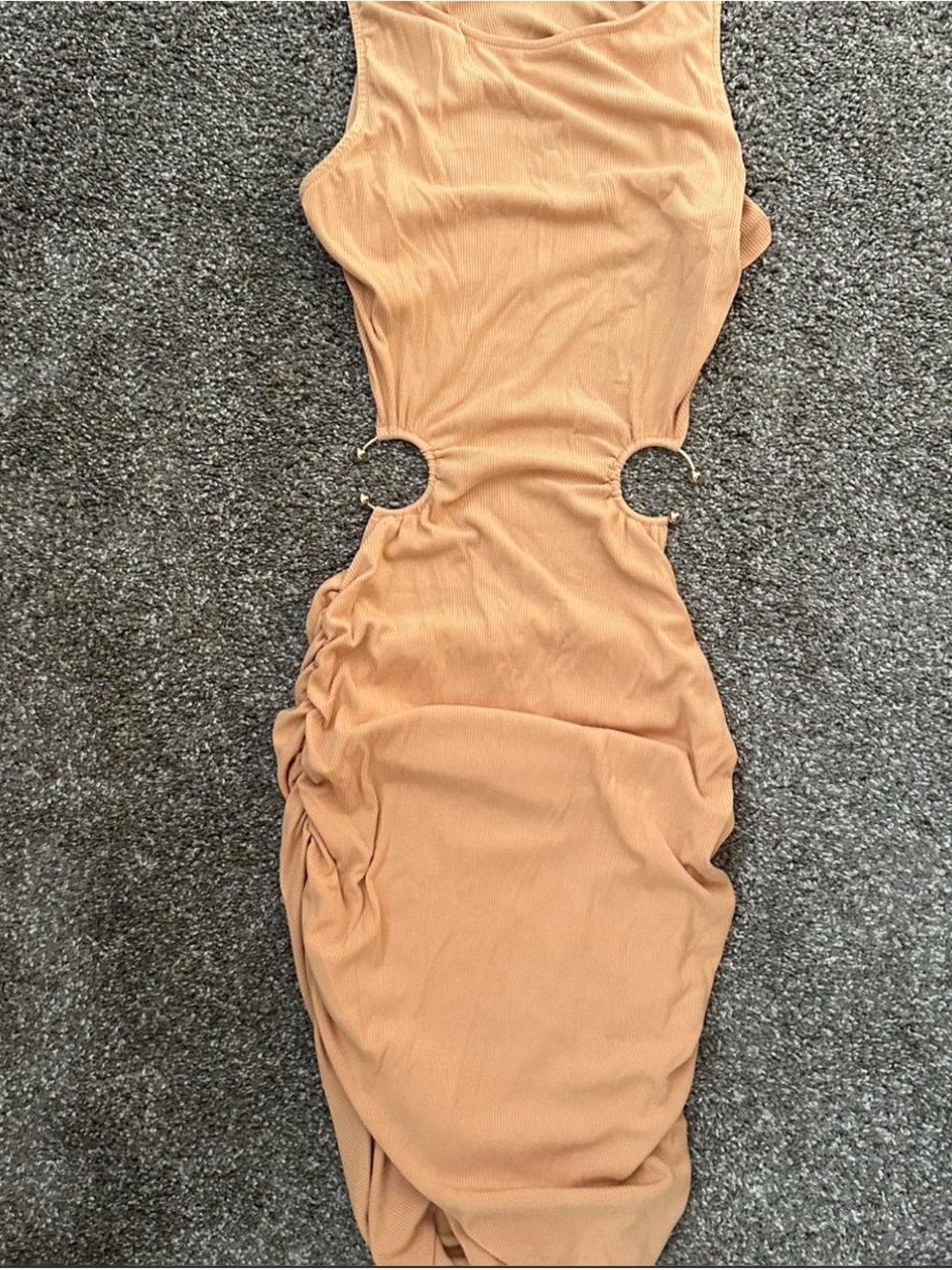 Women's Tan Cutout Ruched Bodycon Dress